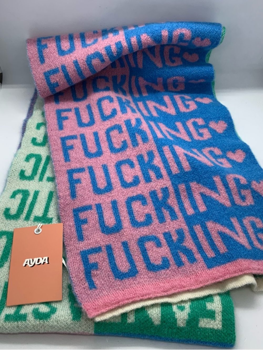 AYDA Pink & Blue Statement Knit Scarf